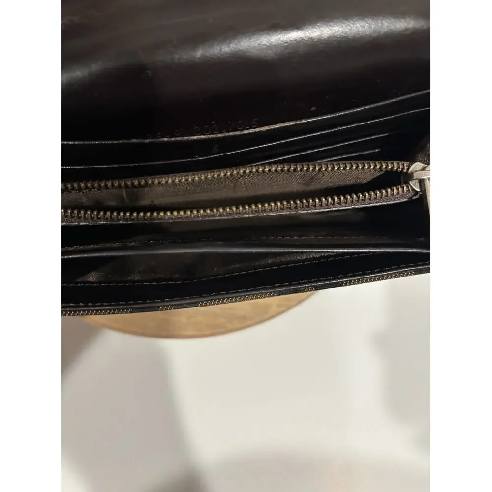 Fendi FF Zucca Logo Long Clutch Flap Wallet Credit Card Zipper Brown Black